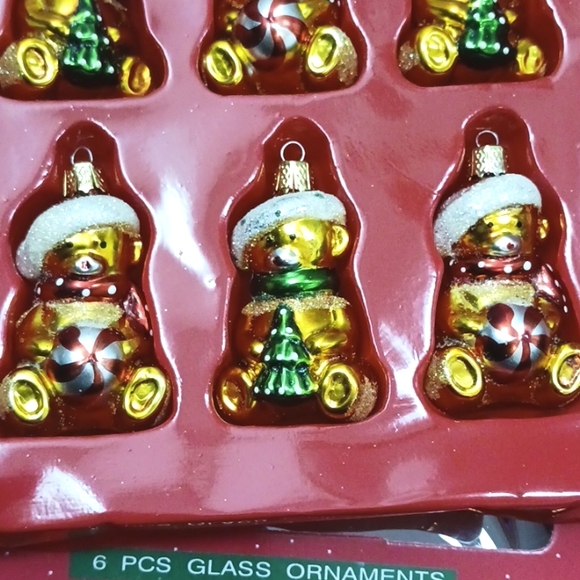 Vintage Bed Bath & Beyond Christmas tree spheres 6 bears glass ornaments gold - Picture 4 of 6